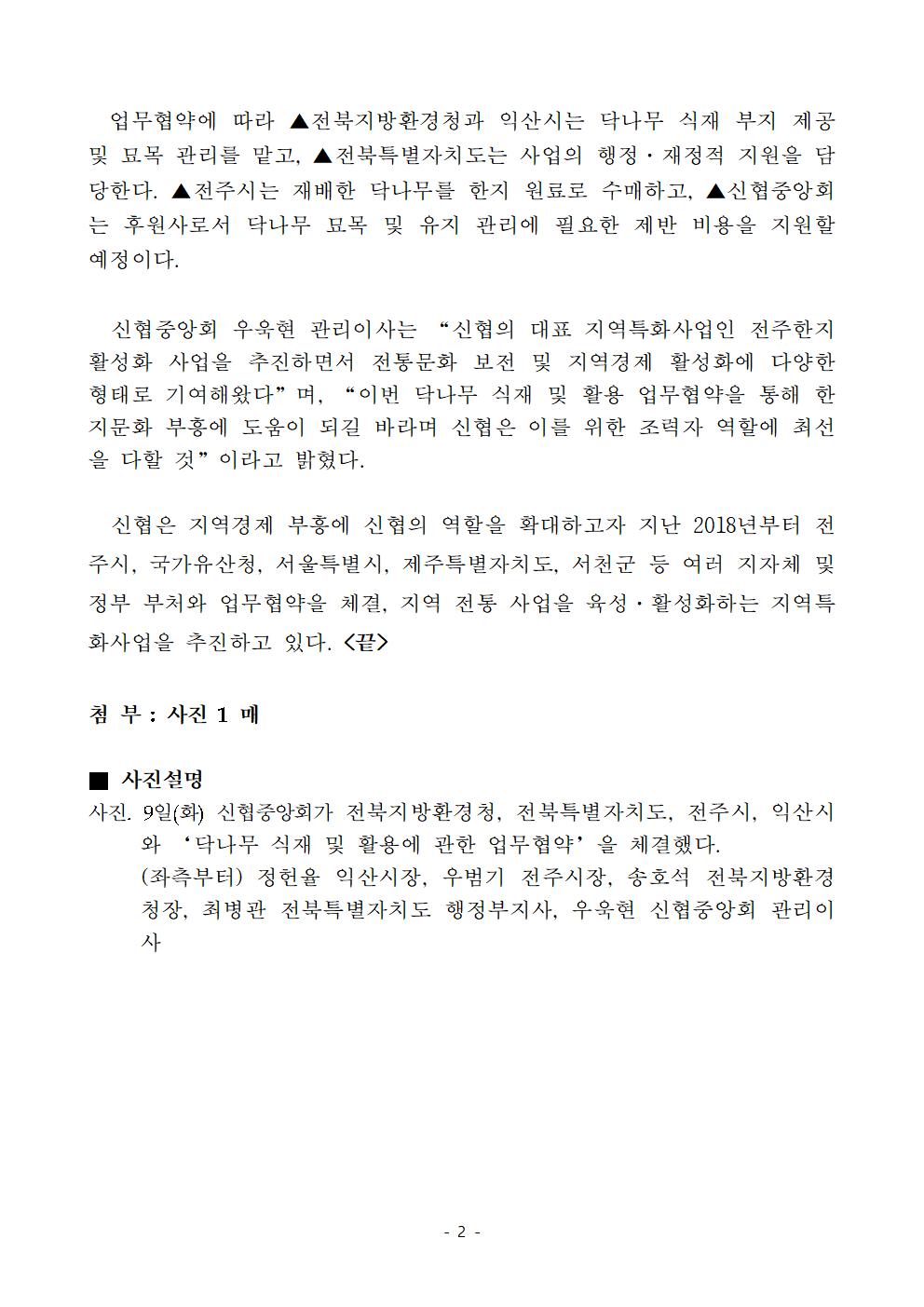 신협, 한지 원료 국산화 및 닥나무 종자 계승을 위한 업무협약 체결 