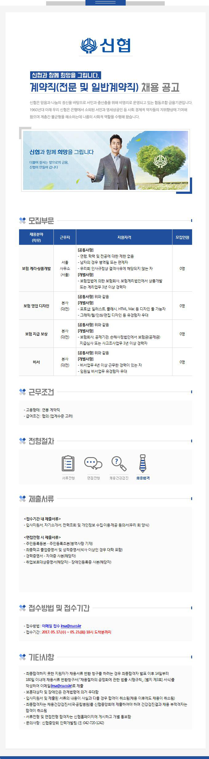 2017년 신협중앙회 계약직(전문 및 일반계약직) 채용 공고